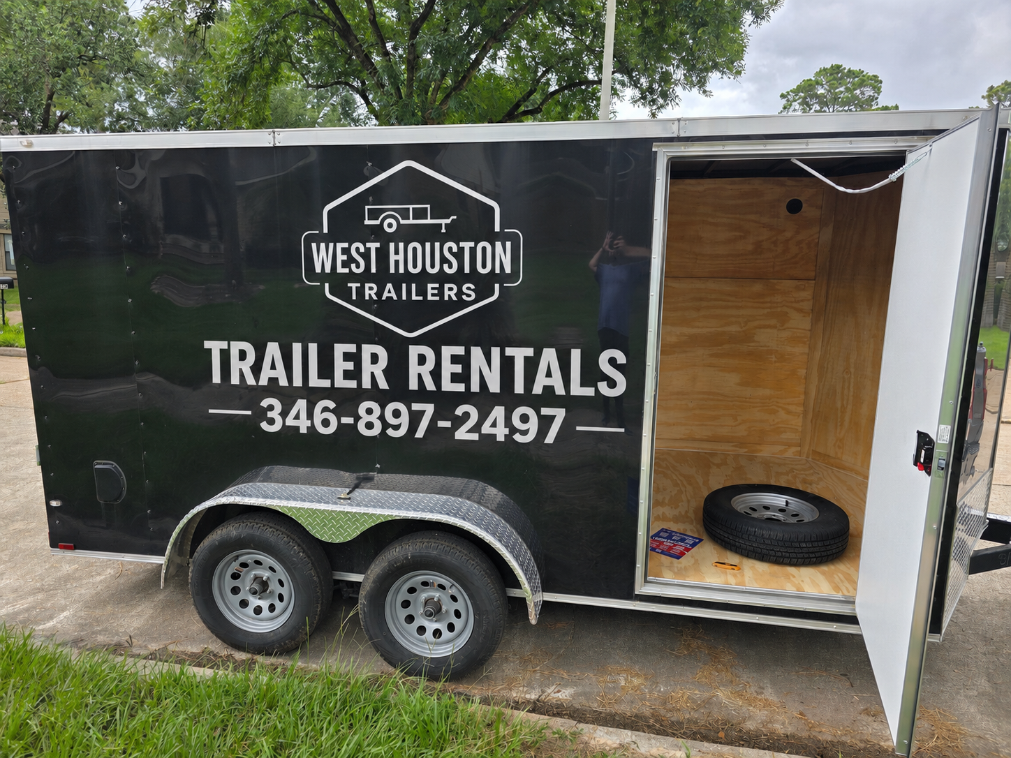 2026 7x14 Enclosed Cargo Trailer with rear ramp open